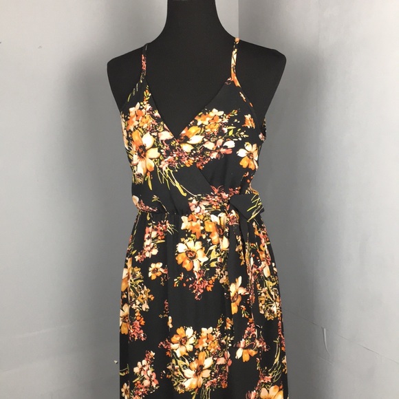 Black floral dress with side slits razor back - Picture 1 of 3